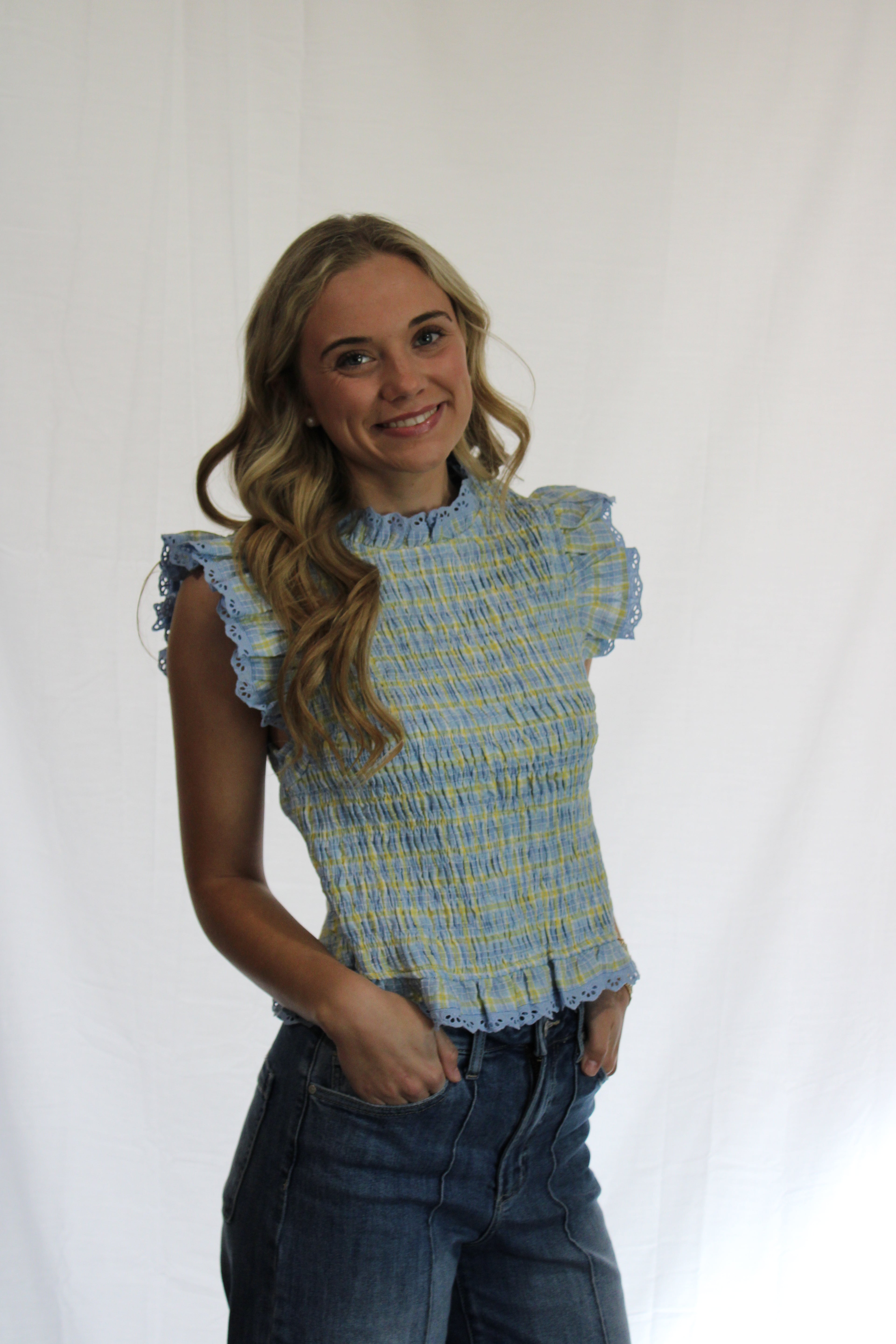 smocked lace top